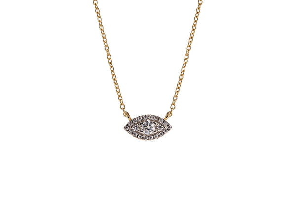Forever In Those Eyes Evil Eye Necklace in 925 sterling silver with a 14k gold plated finish and rhodium pendant.