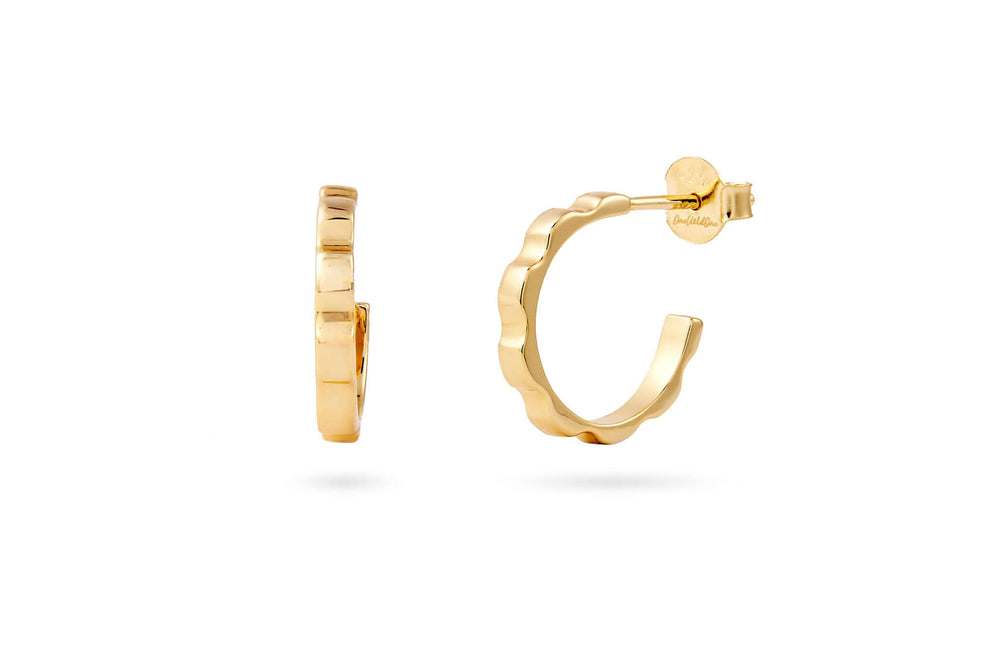 I Attract Ridged Gold Hoop Earrings showing elegant ridged design and 14k gold finish.