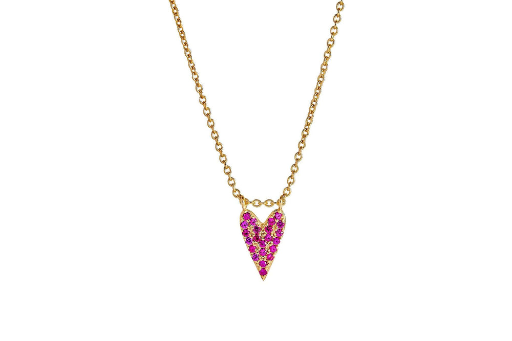 Pour Your Heart Into It Necklace featuring a delicate pink heart pendant on a gold chain.