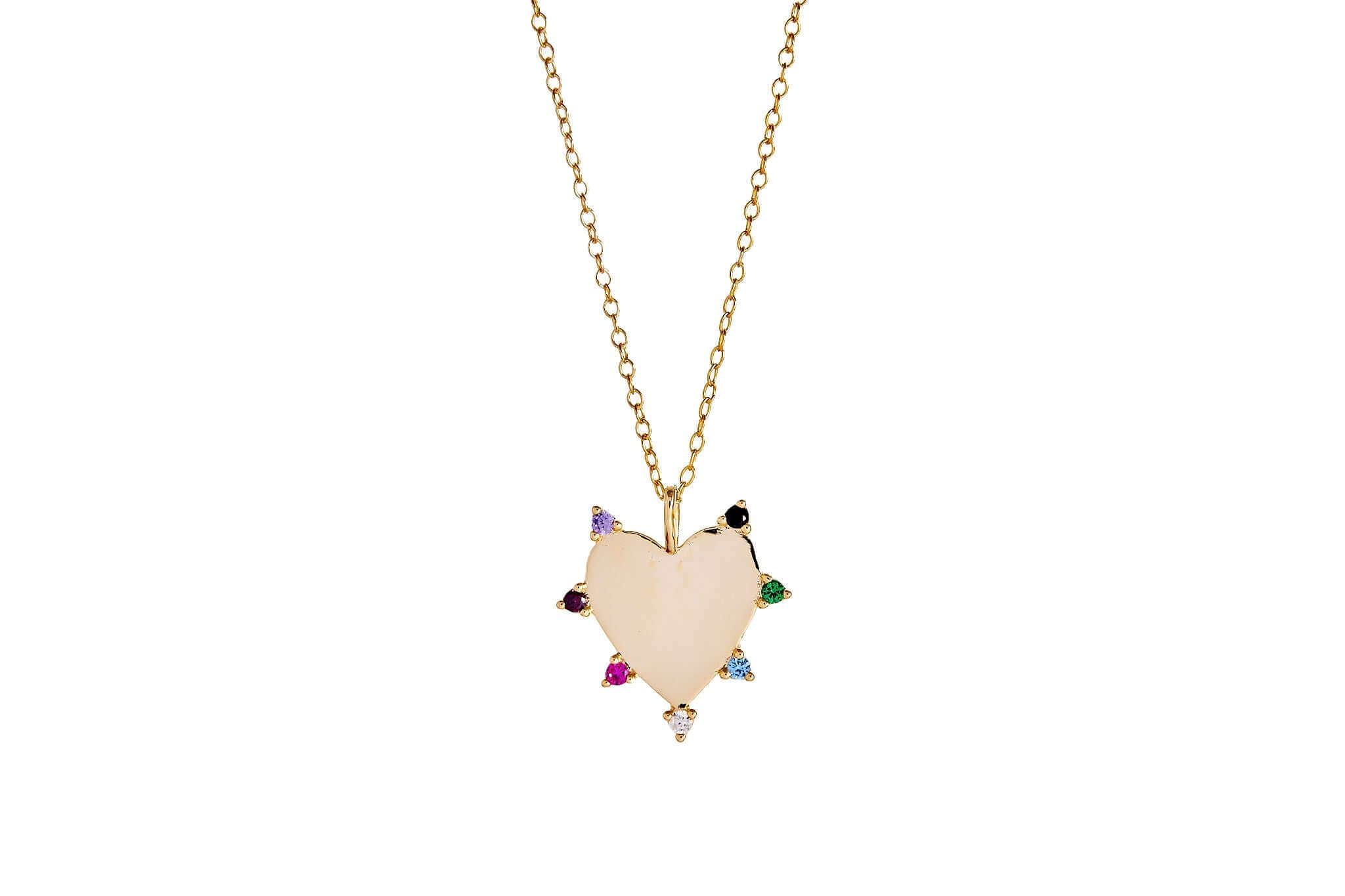 Live Whilst You Are Alive Multicolour Heart Necklace featuring a gold-plated heart pendant with rainbow CZ stones.