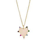 Live Whilst You Are Alive Multicolour Heart Necklace featuring a gold-plated heart pendant with rainbow CZ stones.