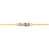 Don't Forget To Smile Today Bracelet featuring a rainbow CZ design on a gold-plated chain.