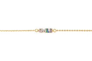 Don't Forget To Smile Today Bracelet featuring a rainbow CZ design on a gold-plated chain.