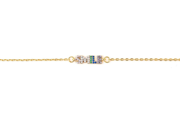 Don't Forget To Smile Today Bracelet featuring a rainbow CZ design on a gold-plated chain.