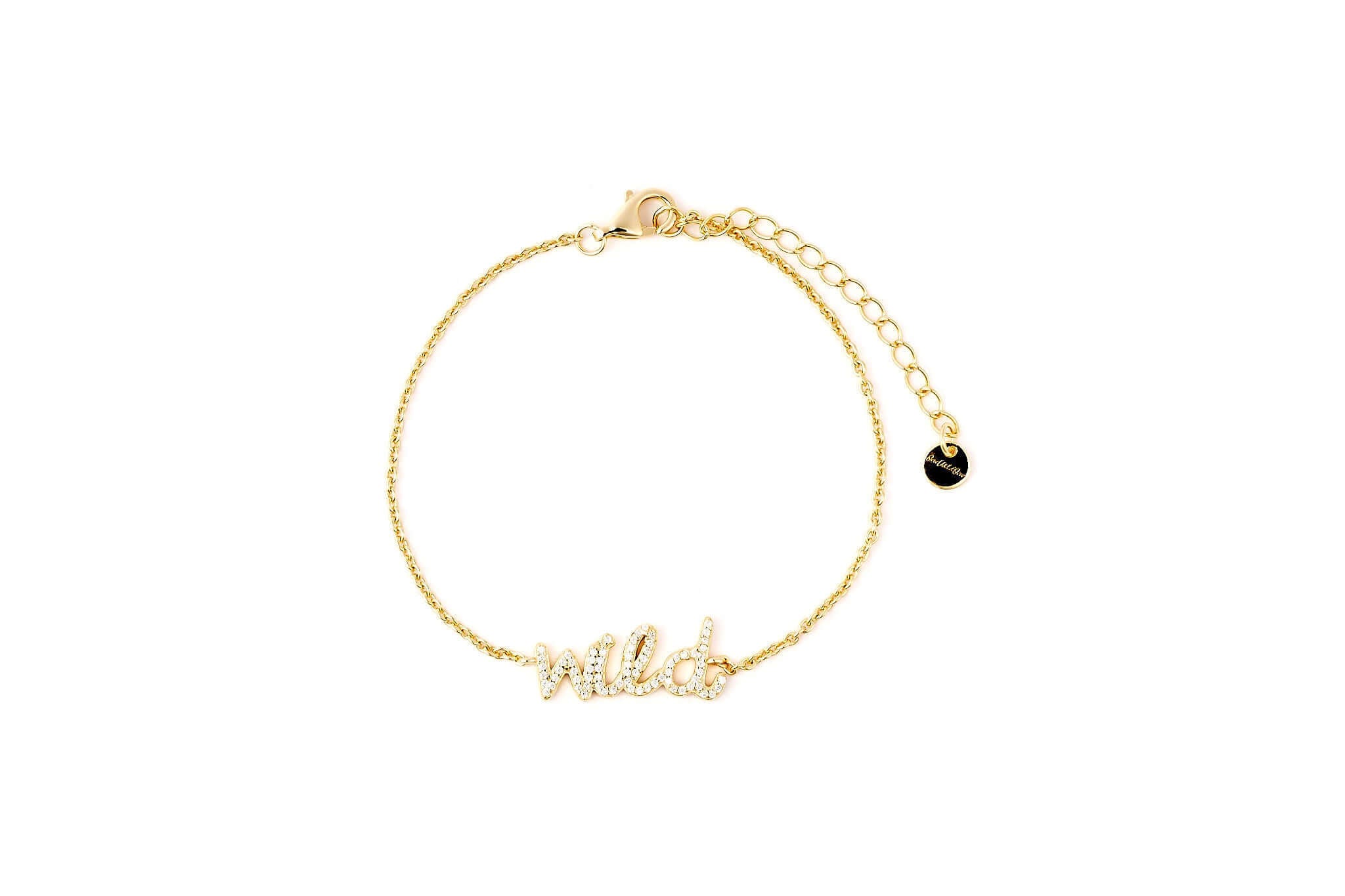 Wild Like The West Script Bracelet in 14k gold plating with adjustable sizing for a perfect fit.