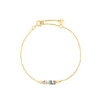 Don't Forget To Smile Today Bracelet featuring rainbow CZ design in 14k gold plating and adjustable chain for comfort.