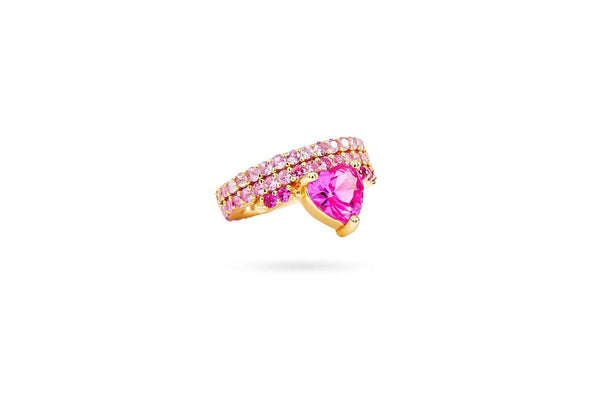 Ciao Amore Pink Heart Earcuff featuring pink ombre heart design in sterling silver with 14k gold plating.