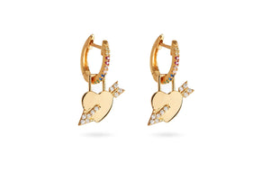 Love Is Love Rainbow Huggie Earrings With Detachable Heart Charm showcasing a gold heart charm and colorful accents.