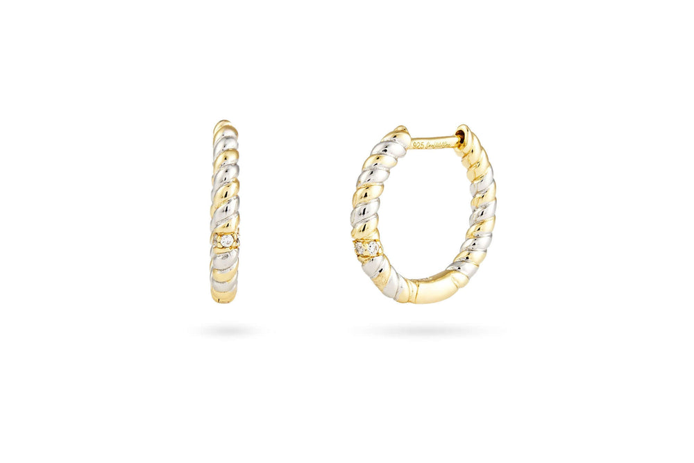 Plot Twist Mixed Metal Hoop Earrings showcasing a sophisticated mixed metal design in elegant hoops.