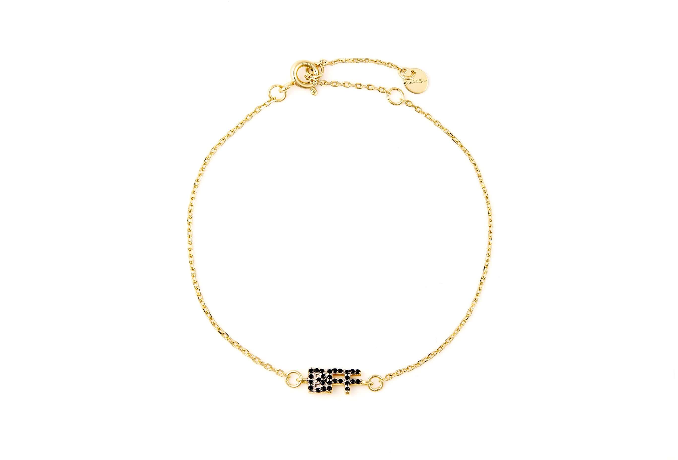 Always Better Together BFF Bracelet with gold plating and black cubic zirconia detail.