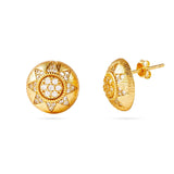 Here Comes The Sun Vintage Style Stud Earrings featuring a sun design with cubic zirconia and 18k gold plating.