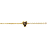 She's So Lucky Black Heart Bracelet featuring a black CZ heart pendant on a gold-plated chain.