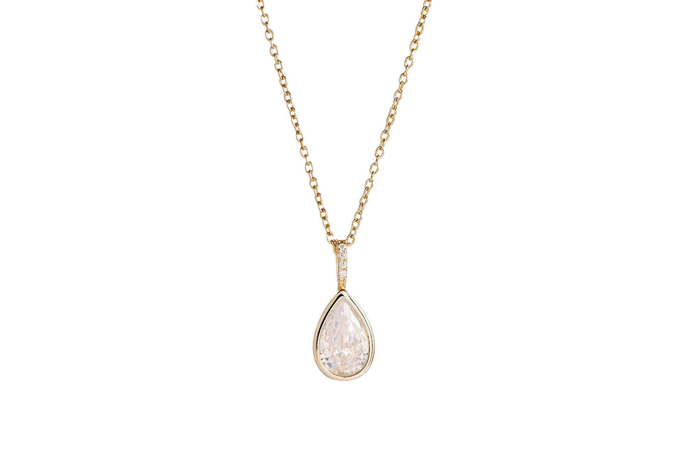 Time To Shine Pendant Necklace featuring a 14k gold plated pear drop pendant on an adjustable chain.