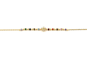 Sunshine + Rainbows Flower Chain Bracelet featuring rainbow cubic zirconia stones and delicate flower detailing.
