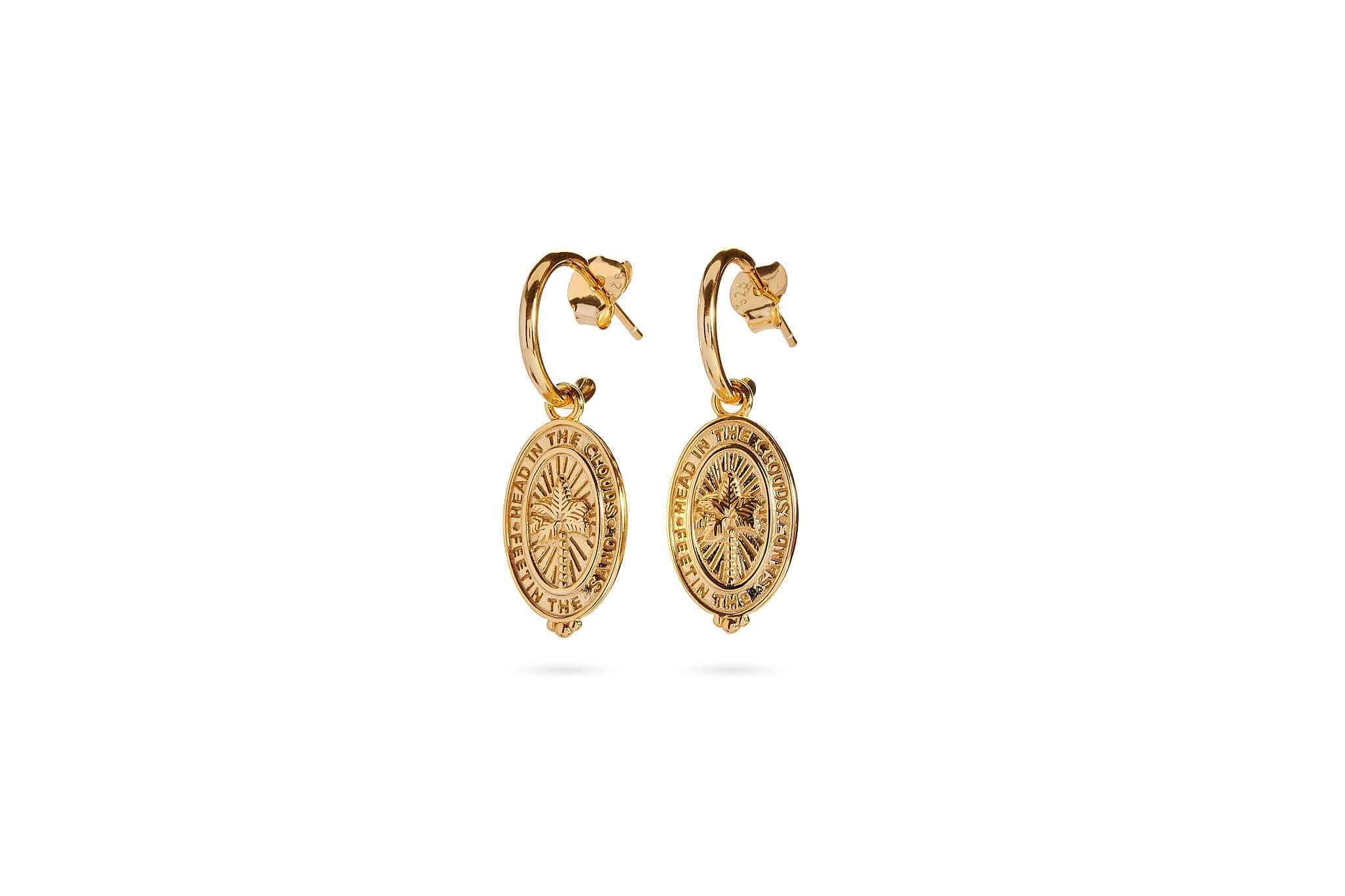 Better Together Palm Tree Earrings in 925 sterling silver with gold plating and palm tree design.