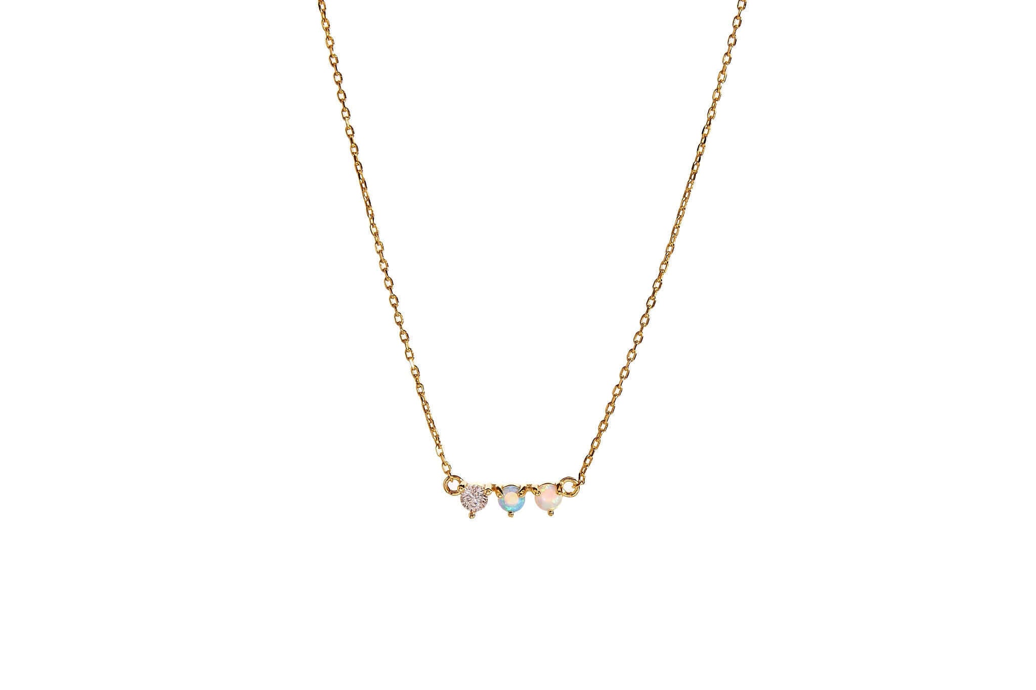 Starburst Opal Pendant Necklace featuring delicate opal stones on a 14k gold plated chain.
