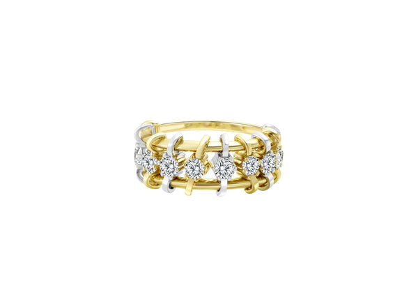 Live In The Moment Single Row Floating Pinky Ring featuring a unique diamond band design with 925 sterling silver and gold accents.