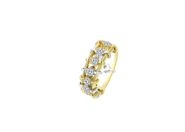 Live In The Moment Single Row Floating Pinky Ring in 925 sterling silver with 14k gold plating and diamond accents.