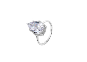 All Is Well Silver Solitaire Ring featuring a pear-shaped crystal in 925 sterling silver, rhodium plated for timeless elegance.