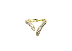 You Look Happier Gold Baguette Wishbone Ring with elegant baguette stone detailing and 14K gold plating.