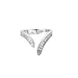 You Look Happier Silver Baguette Wishbone Ring featuring baguette stone detailing in a refined wishbone shape.