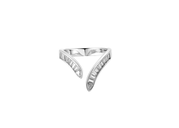 You Look Happier Silver Baguette Wishbone Ring featuring baguette stone detailing in a refined wishbone shape.