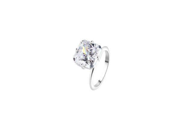 You Belong With Me Square Pinky Ring Silver featuring a stunning square cut crystal in a sleek silver band.