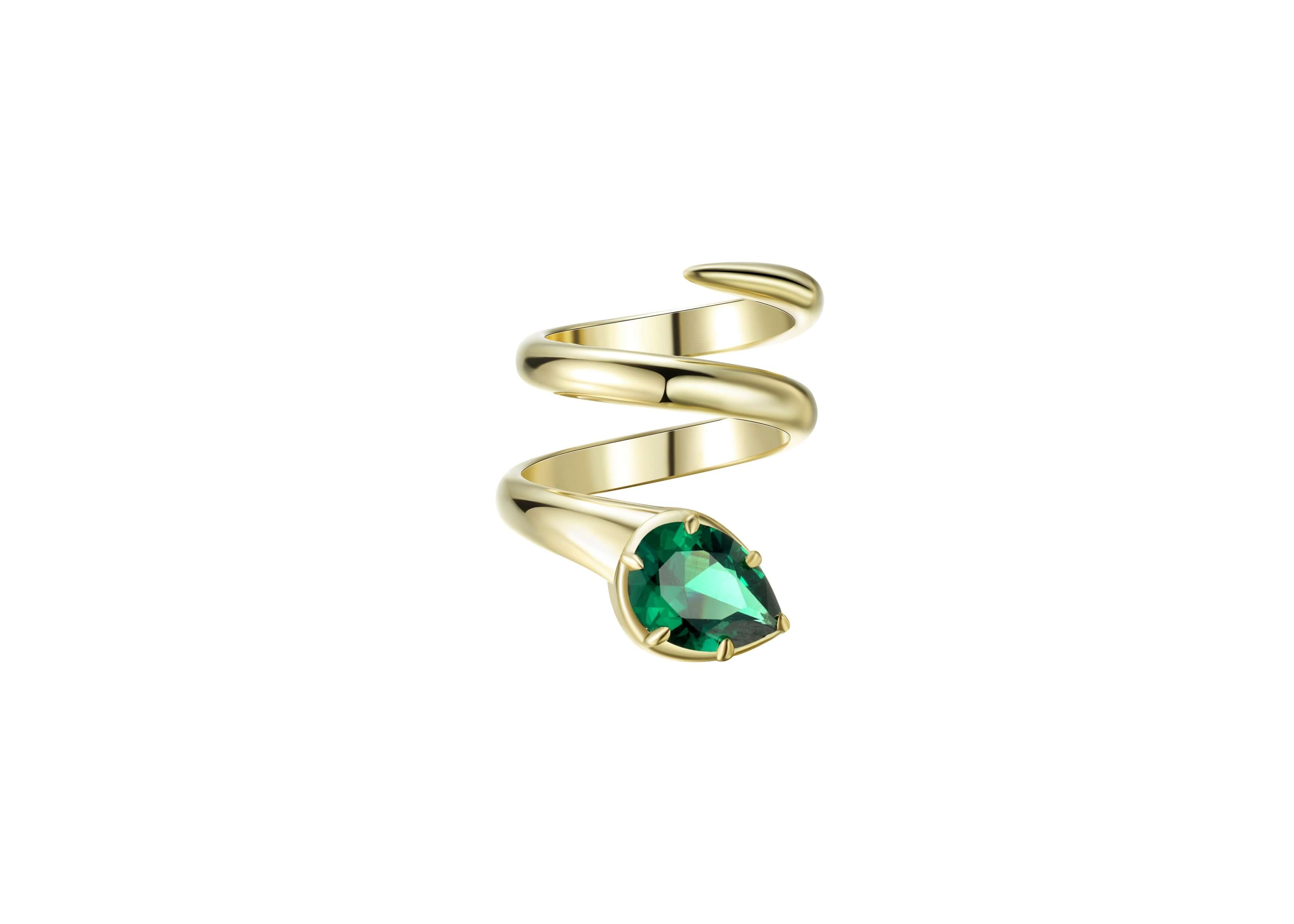 When You Know You Know Gold & Emerald Twisted Snake Pinky Ring on a white background.