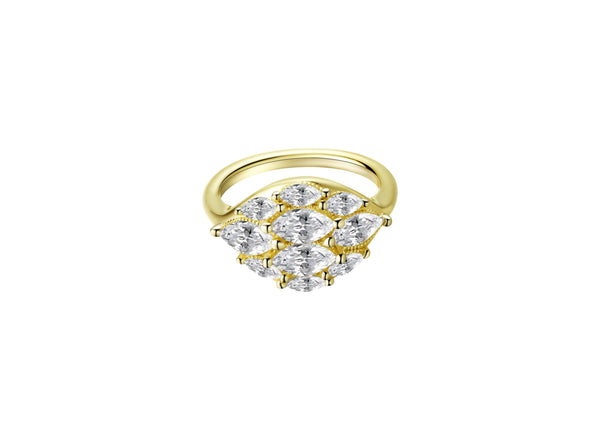 Feel Good Dome Marquise Gold Statement Pinky Ring with marquise cut CZ and gold accents.