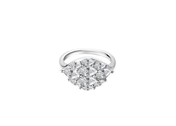 Feel Good Dome Marquise Silver Statement Pinky Ring showcasing a dome silhouette with marquise cut CZ and silver accents.