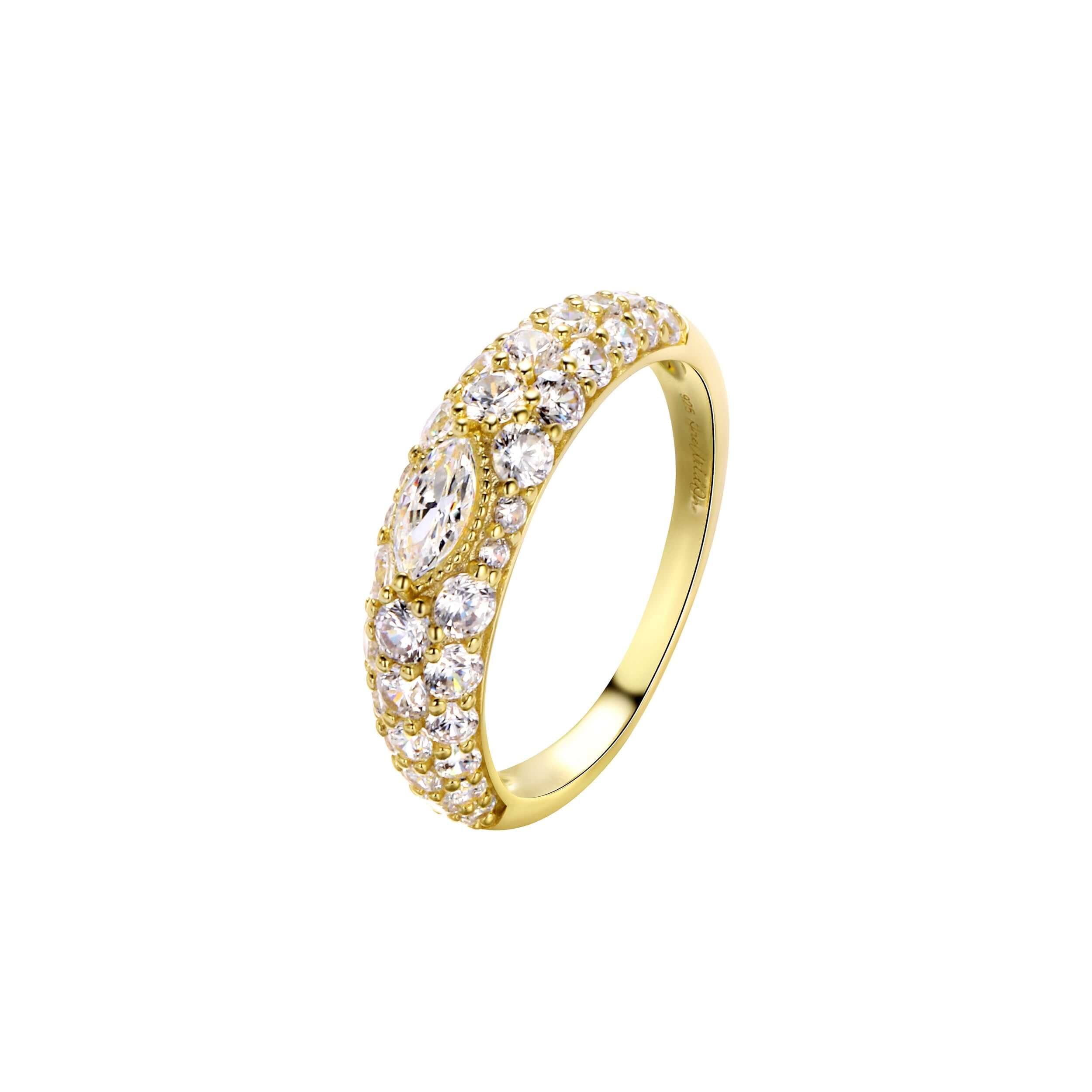 Don’t Make Me Choose Marquise + Round CZ Band Ring featuring marquise-cut and round CZ stones in a pavé design.