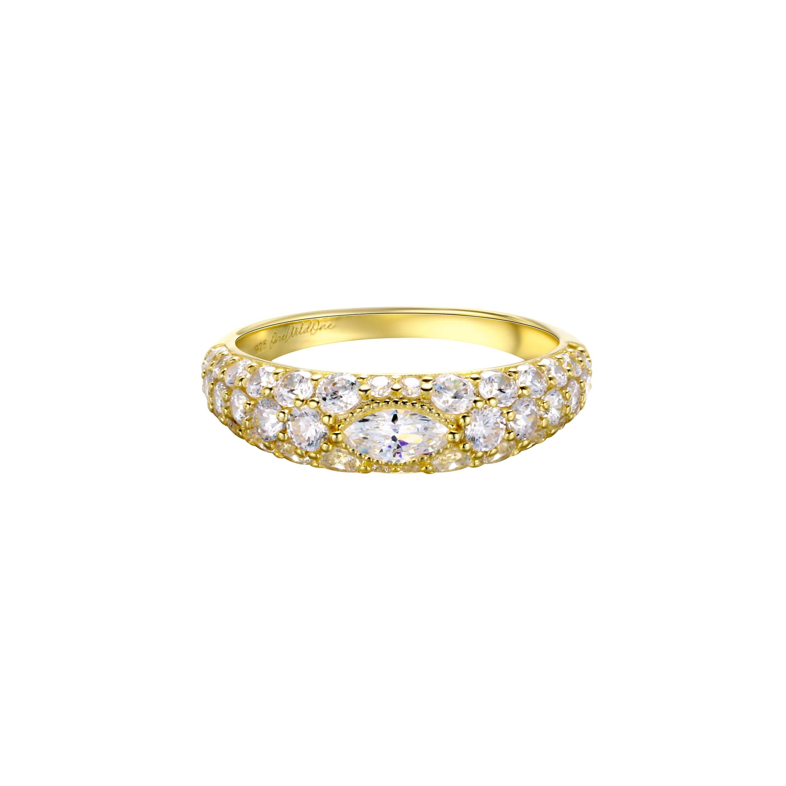 Don’t Make Me Choose Marquise + Round CZ Band Ring featuring marquise and round cubic zirconia stones in 14K gold plating.