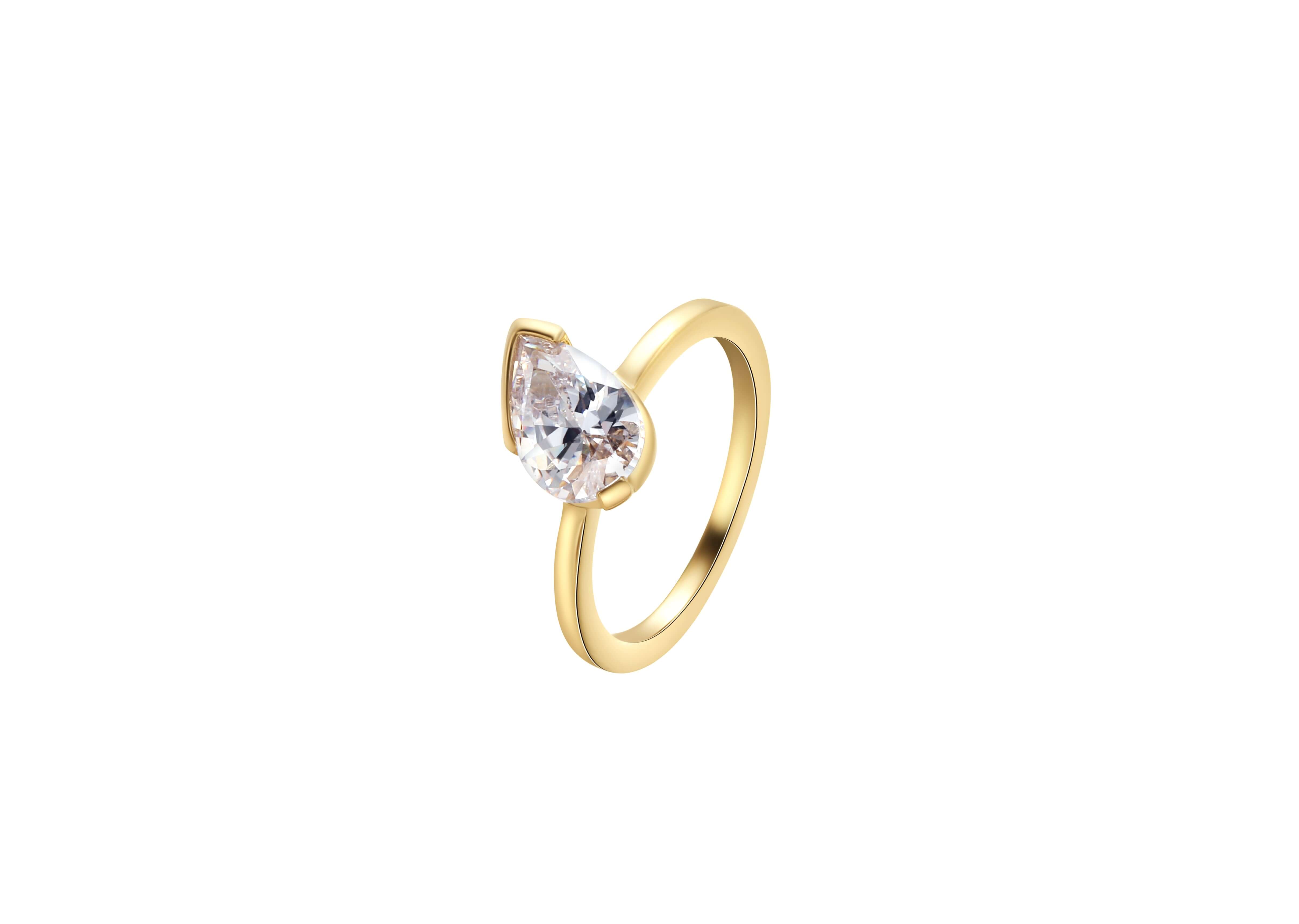 Love This For You Gold Tilted Pear Pinky Ring featuring a pear-cut stone on a gold band.