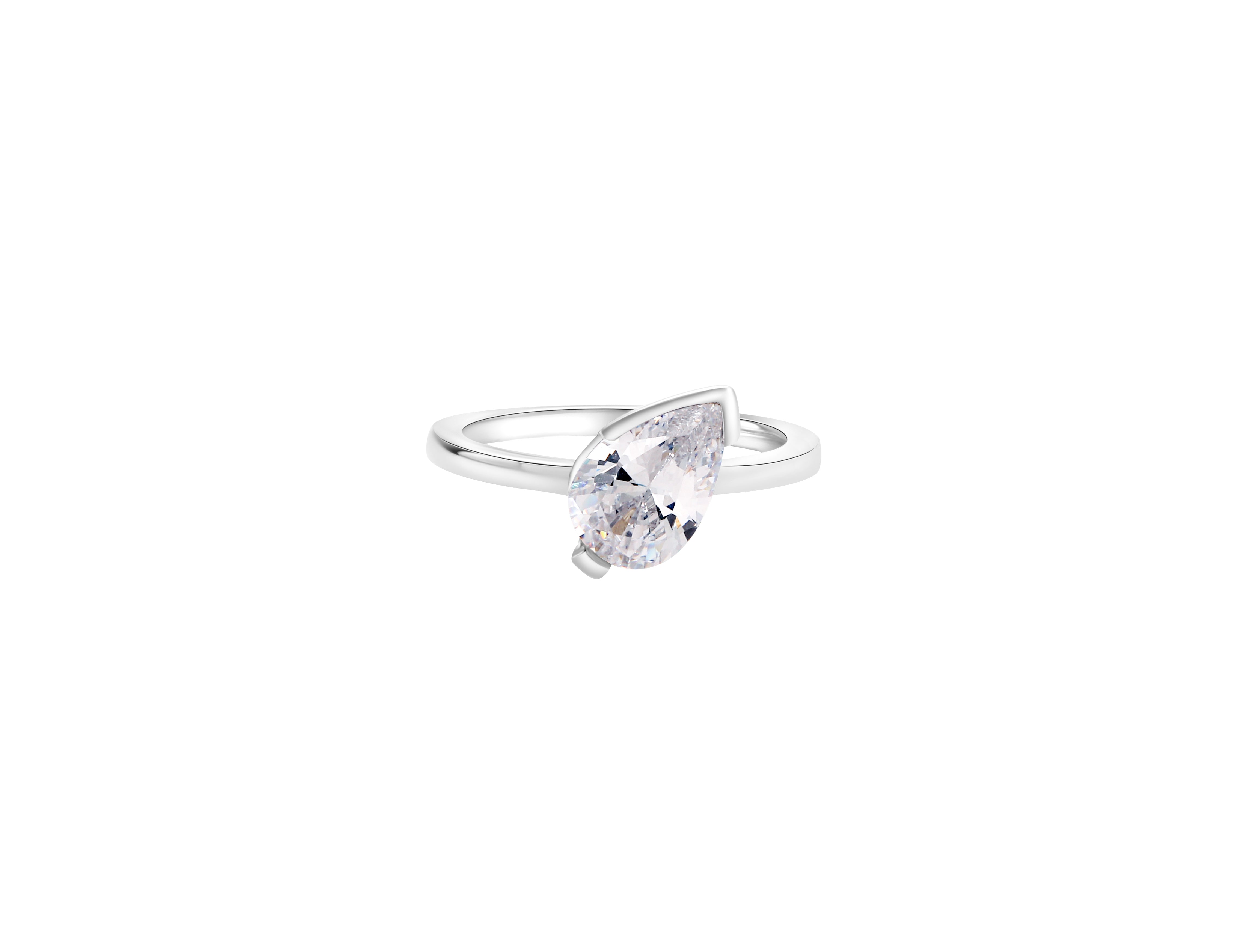 Love This For You Silver Tilted Pear Pinky Ring featuring a pear-shaped stone on a delicate band.