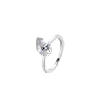 Love This For You Silver Tilted Pear Pinky Ring showcasing a sparkling pear-shaped stone on a sleek silver band.