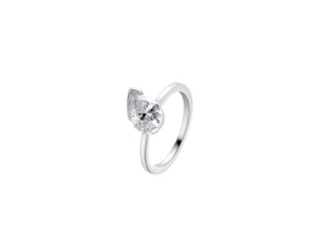 Love This For You Silver Tilted Pear Pinky Ring showcasing a sparkling pear-shaped stone on a sleek silver band.