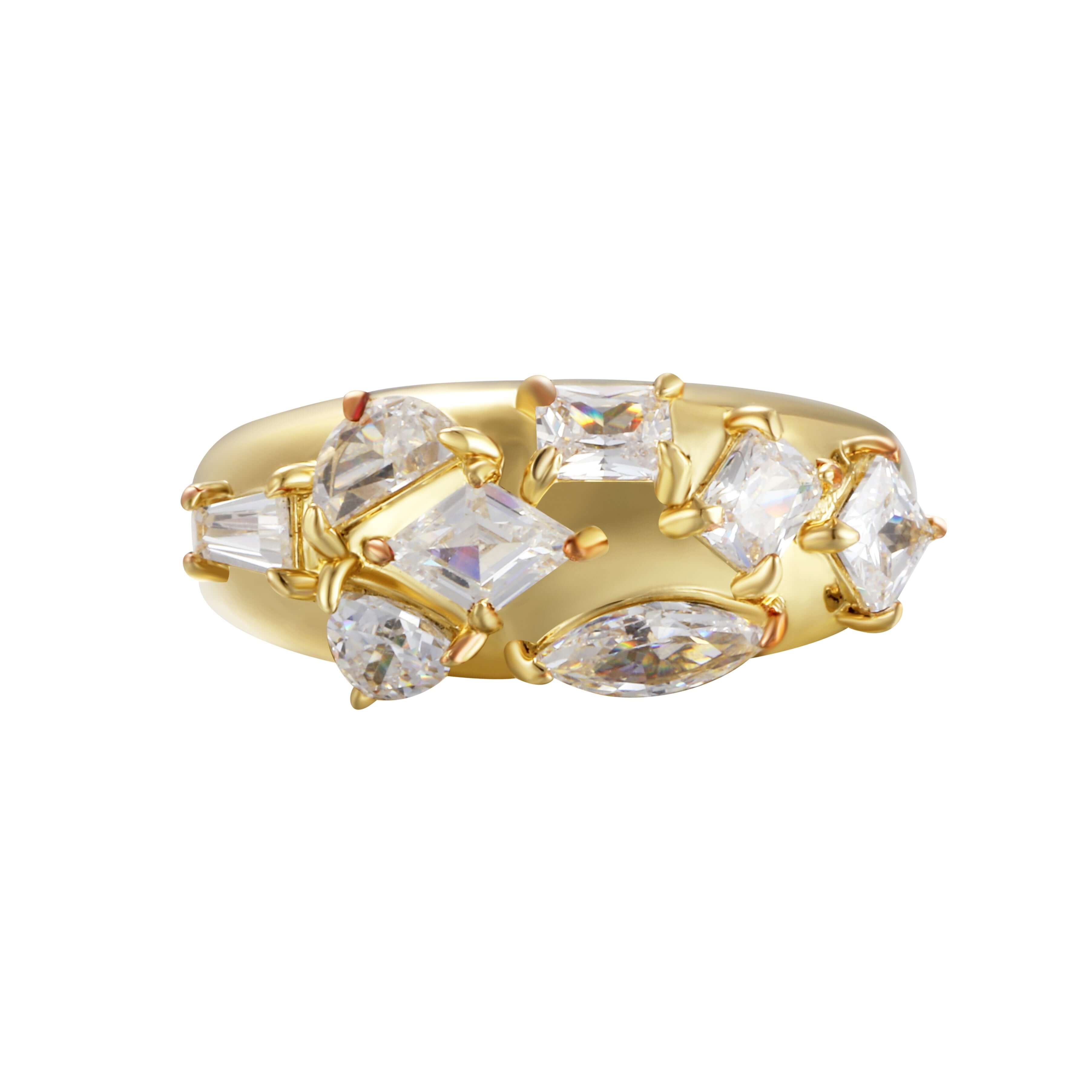 It Girl Ring featuring a chunky gold band with mixed precision-cut stones and durable 14k gold PVD plating.