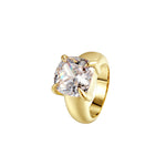 Where I Belong Cushion-Cut Pinky Ring featuring a luminous cushion-cut stone in a sculptural gold band.