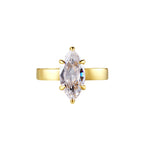 Make Your Own Luck Marquise Solitaire Pinky Ring featuring a marquise-cut cubic zirconia in a sleek gold band.