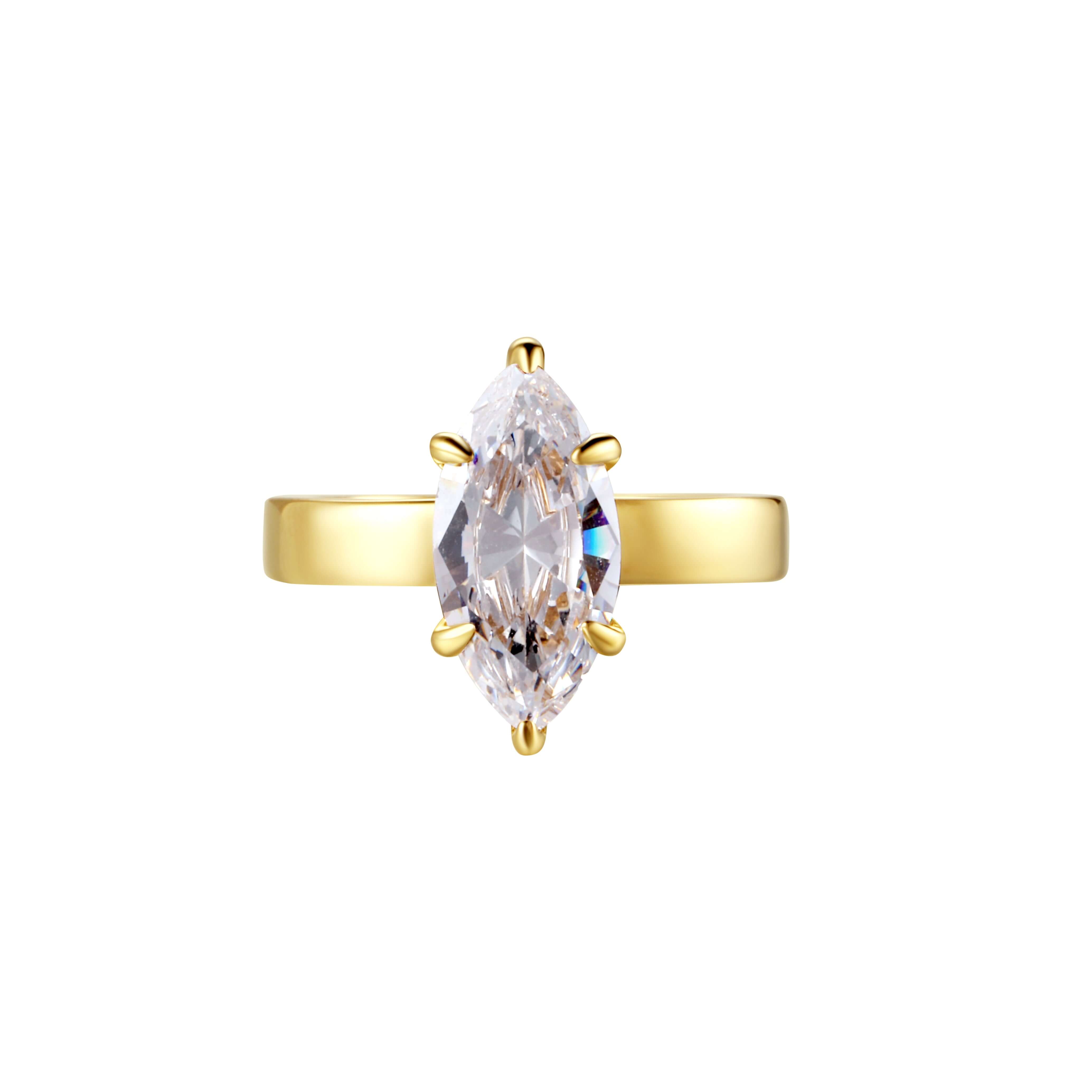 Make Your Own Luck Marquise Solitaire Pinky Ring featuring a marquise-cut cubic zirconia in a sleek gold band.