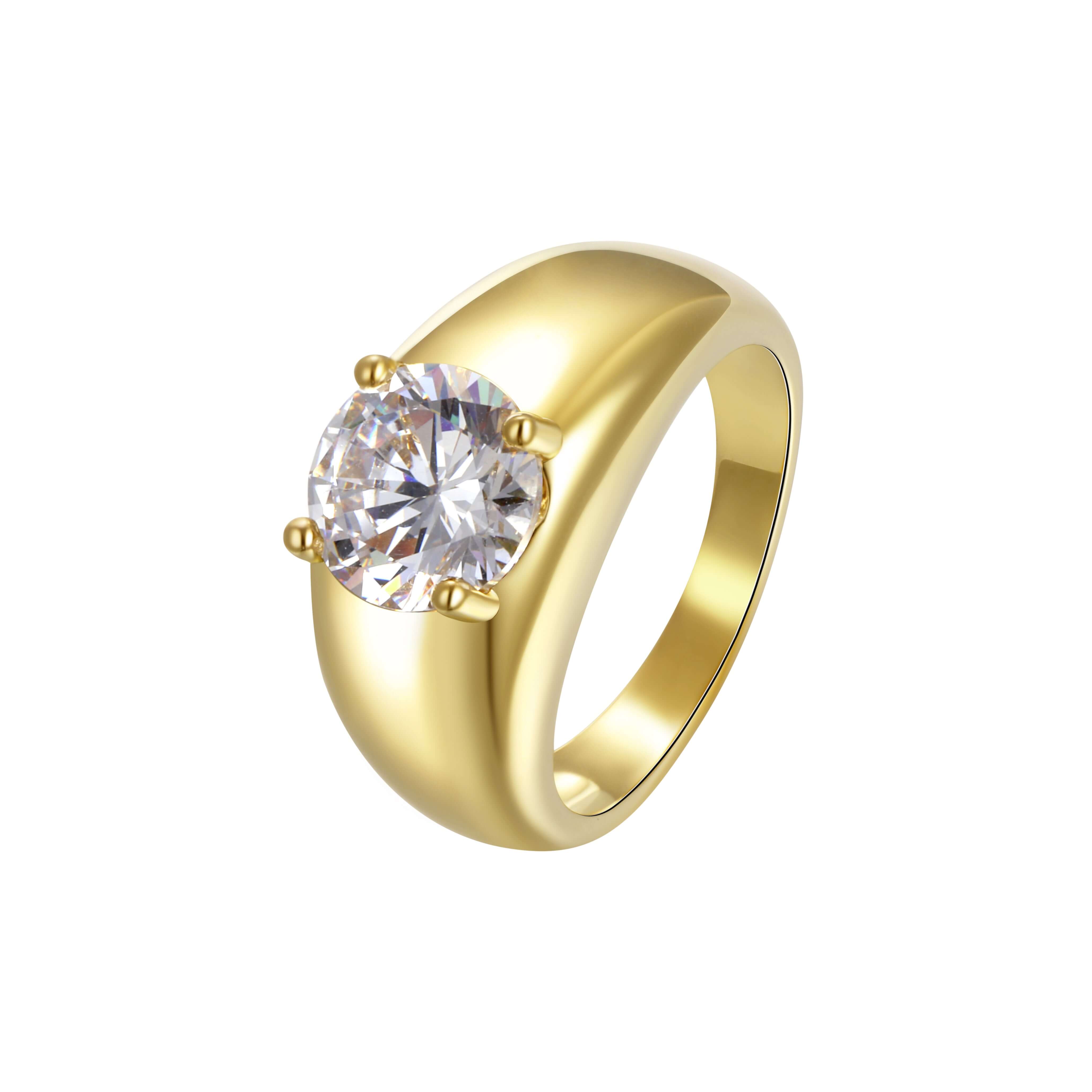 Isn’t She Lovely Ring featuring a bold gold band and a round-cut stone in a four-claw setting.