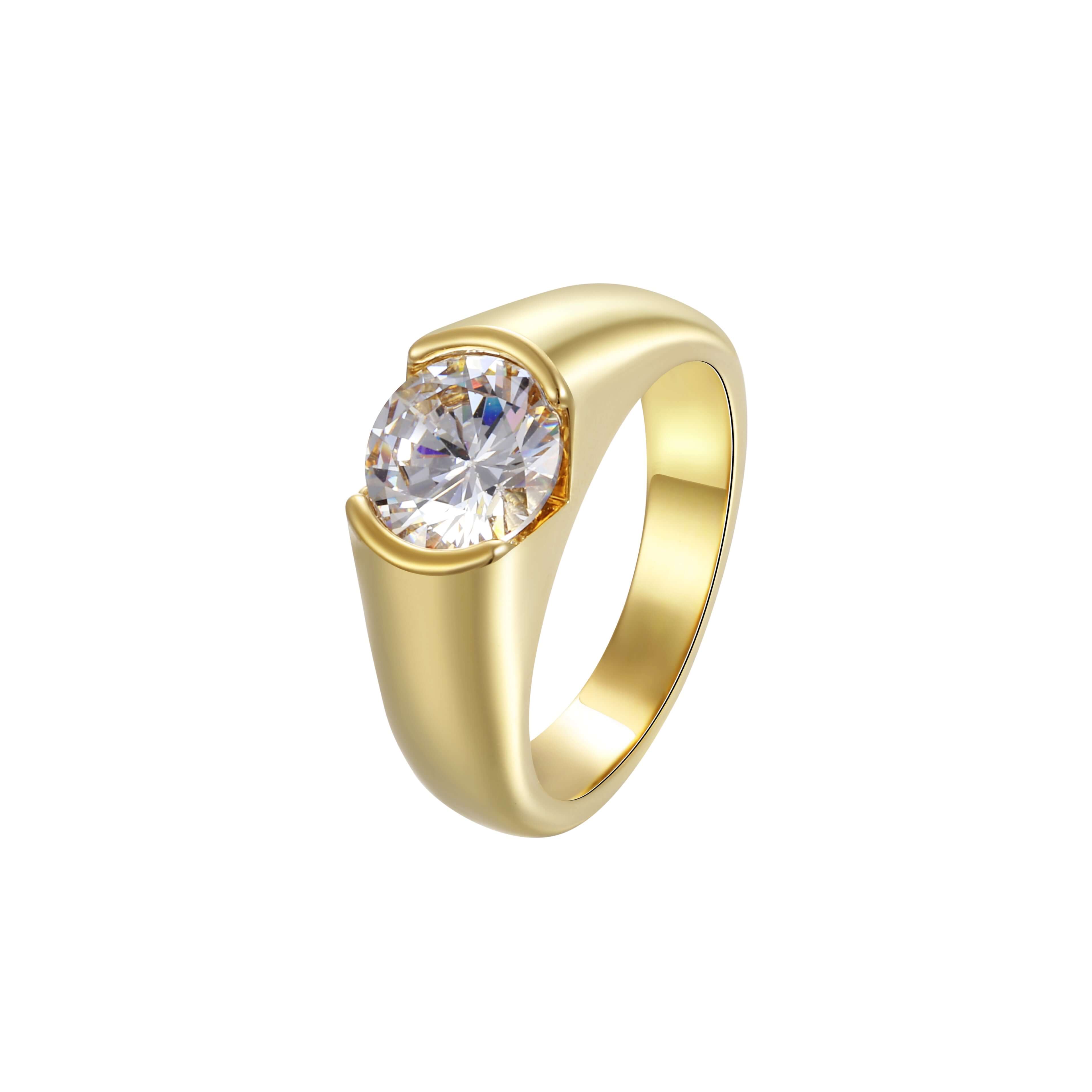 Worth The Wait Ring featuring a brilliant round-cut stone in a sculptural gold band.
