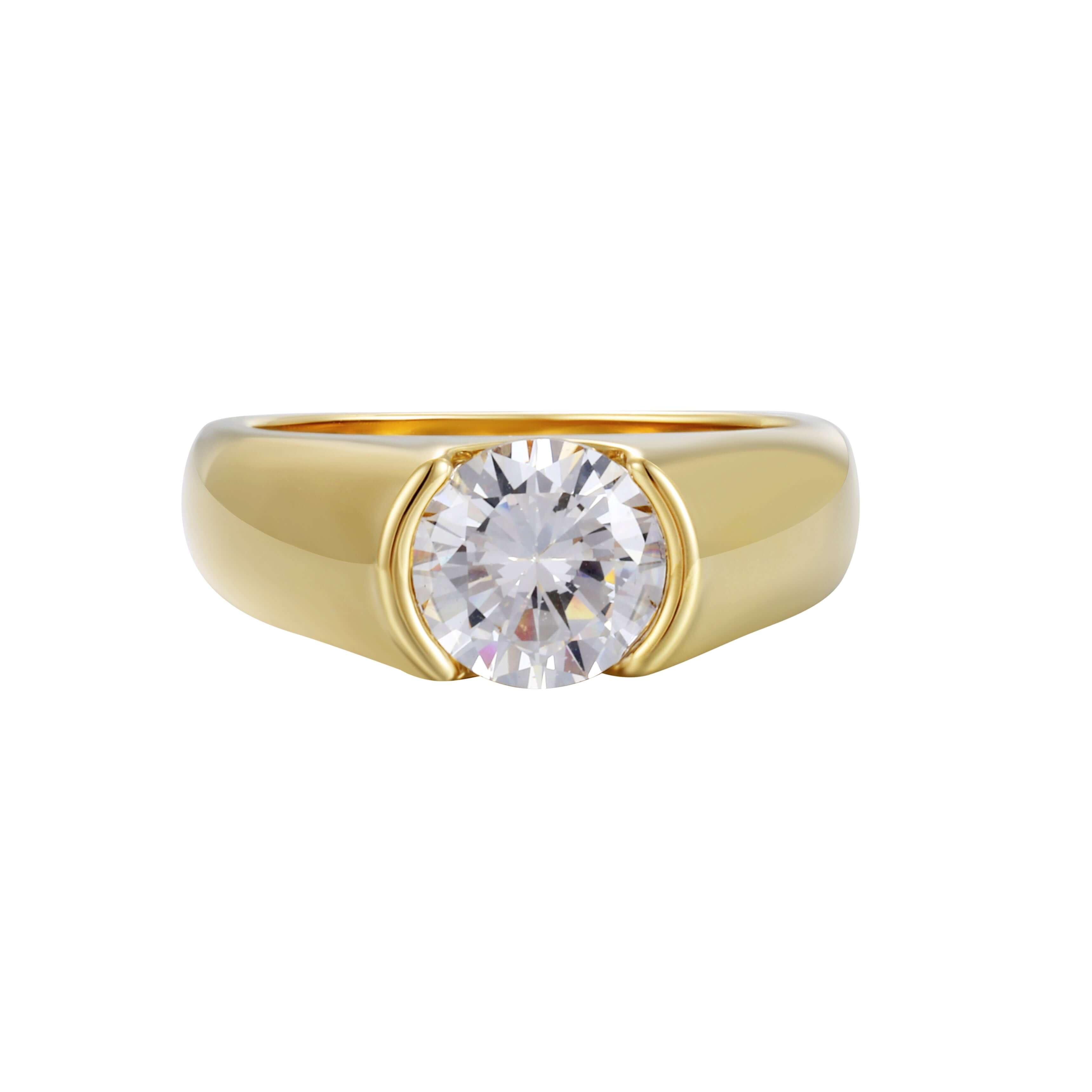 Worth The Wait Ring featuring a brilliant round-cut stone in a sleek gold band.