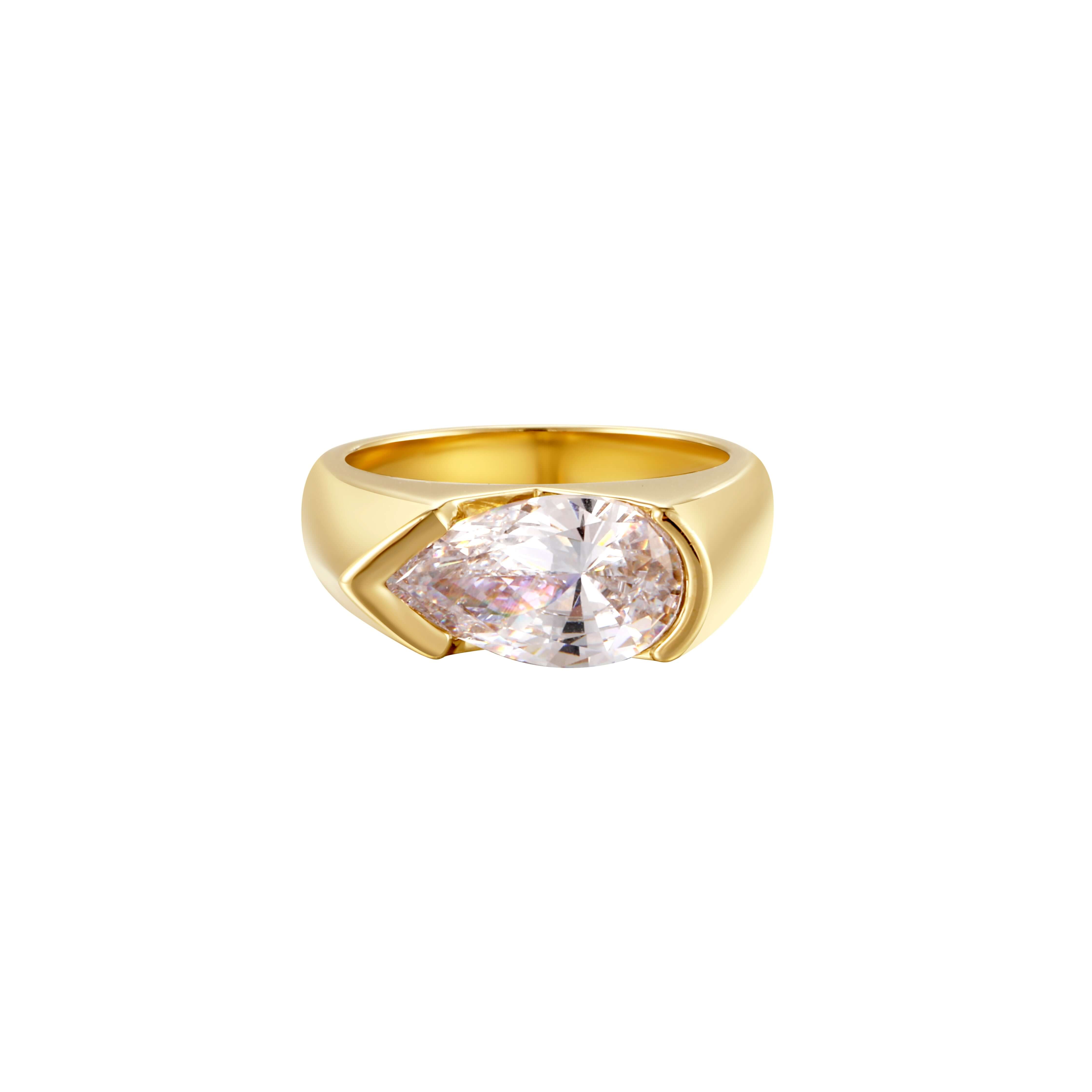 Stop Hiding Your Magic Statement Pear Ring featuring a luminous pear-cut stone in a gold setting.