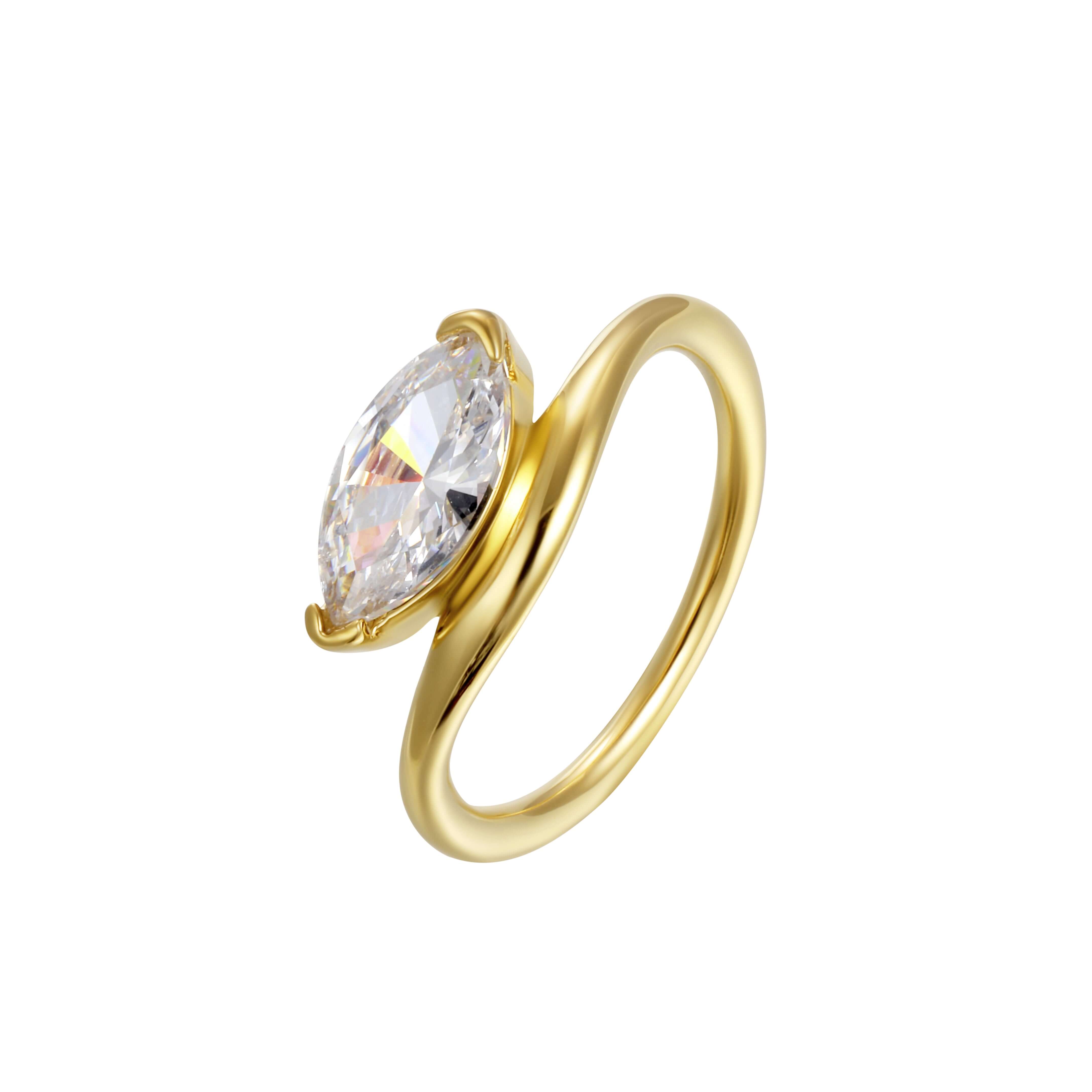 Too Cute Ring featuring a marquise-cut stone set on a polished gold band, elegantly curving around the finger.