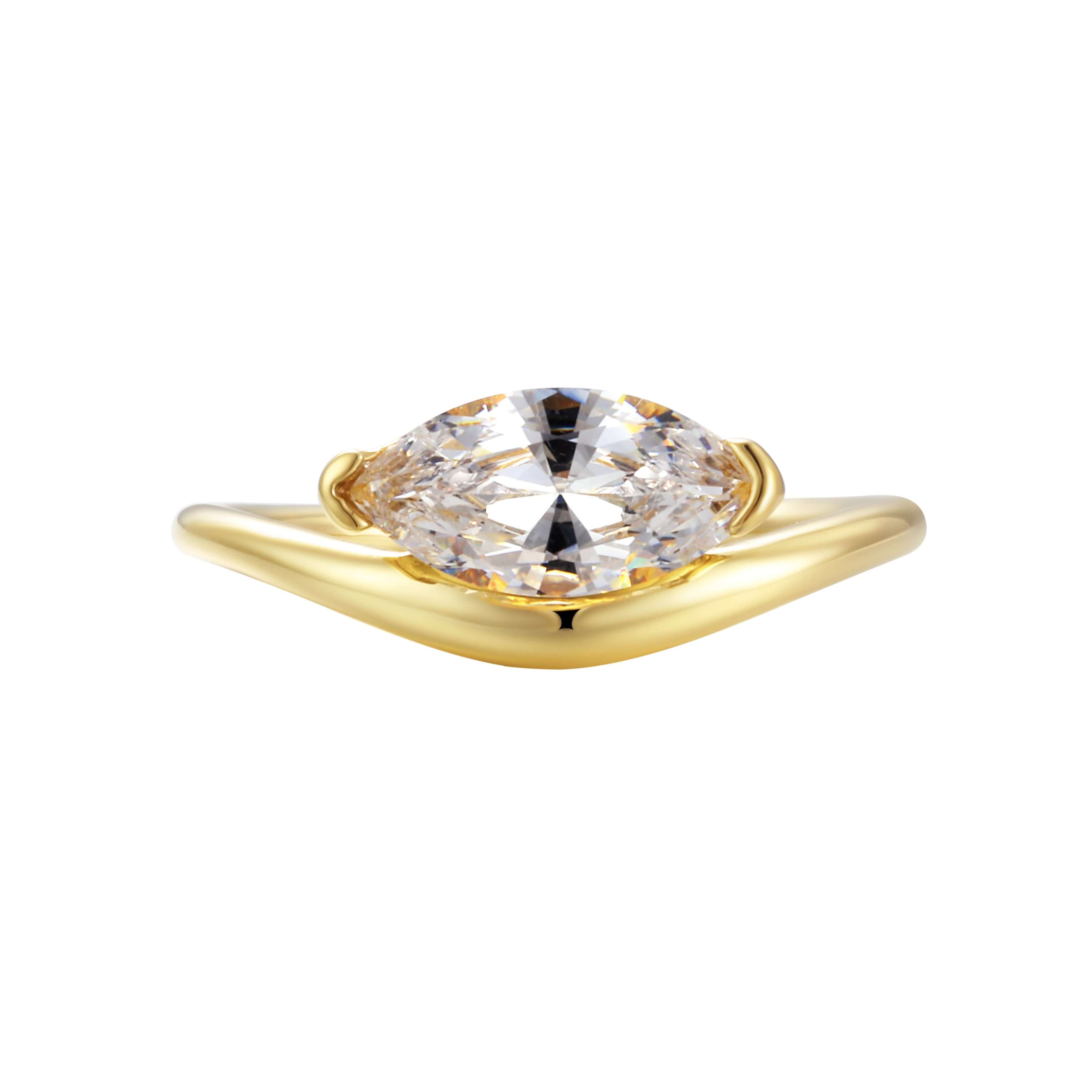 Too Cute Ring featuring a marquise-cut stone on a polished gold band, elegantly curving around the finger.