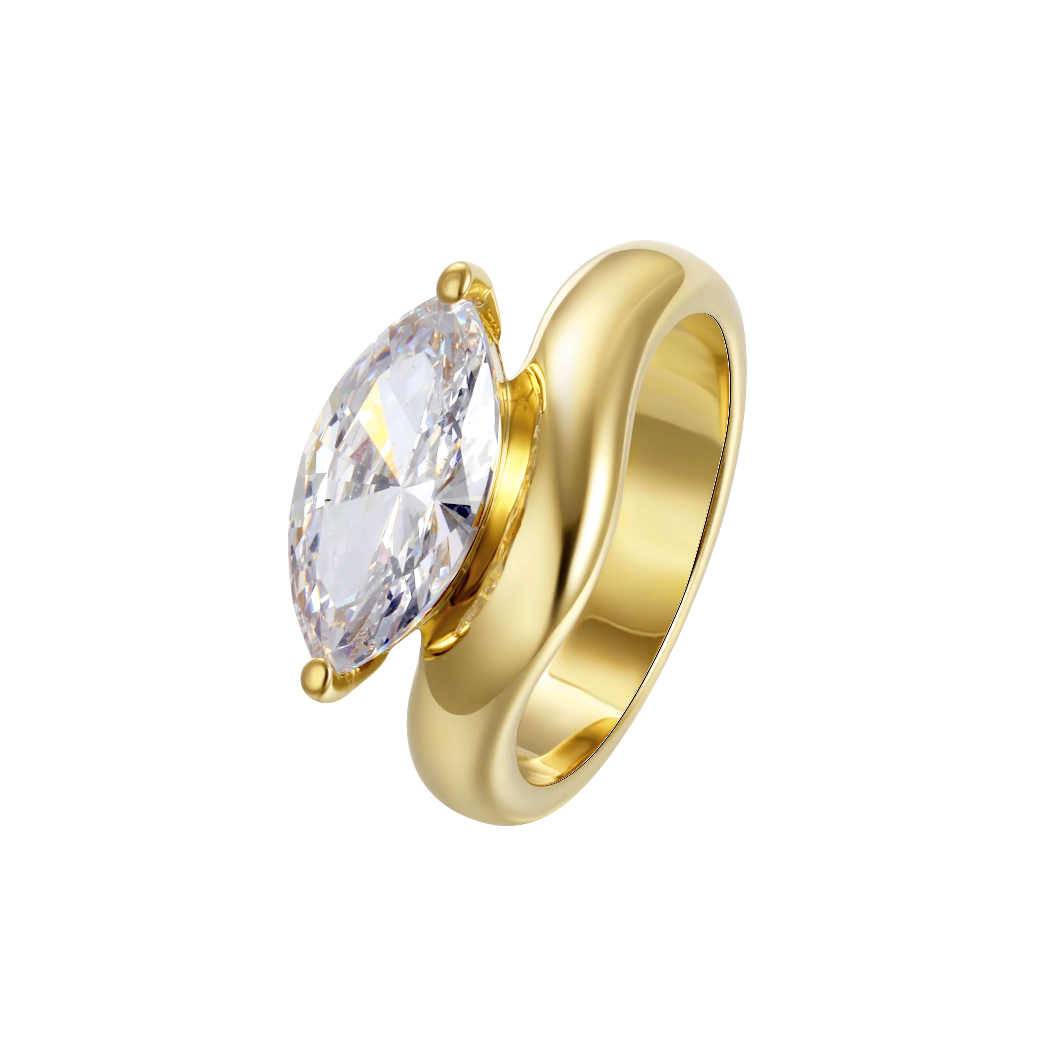 Into It Sculptural Gold Ring featuring a marquise-cut stone and a softly contoured band.