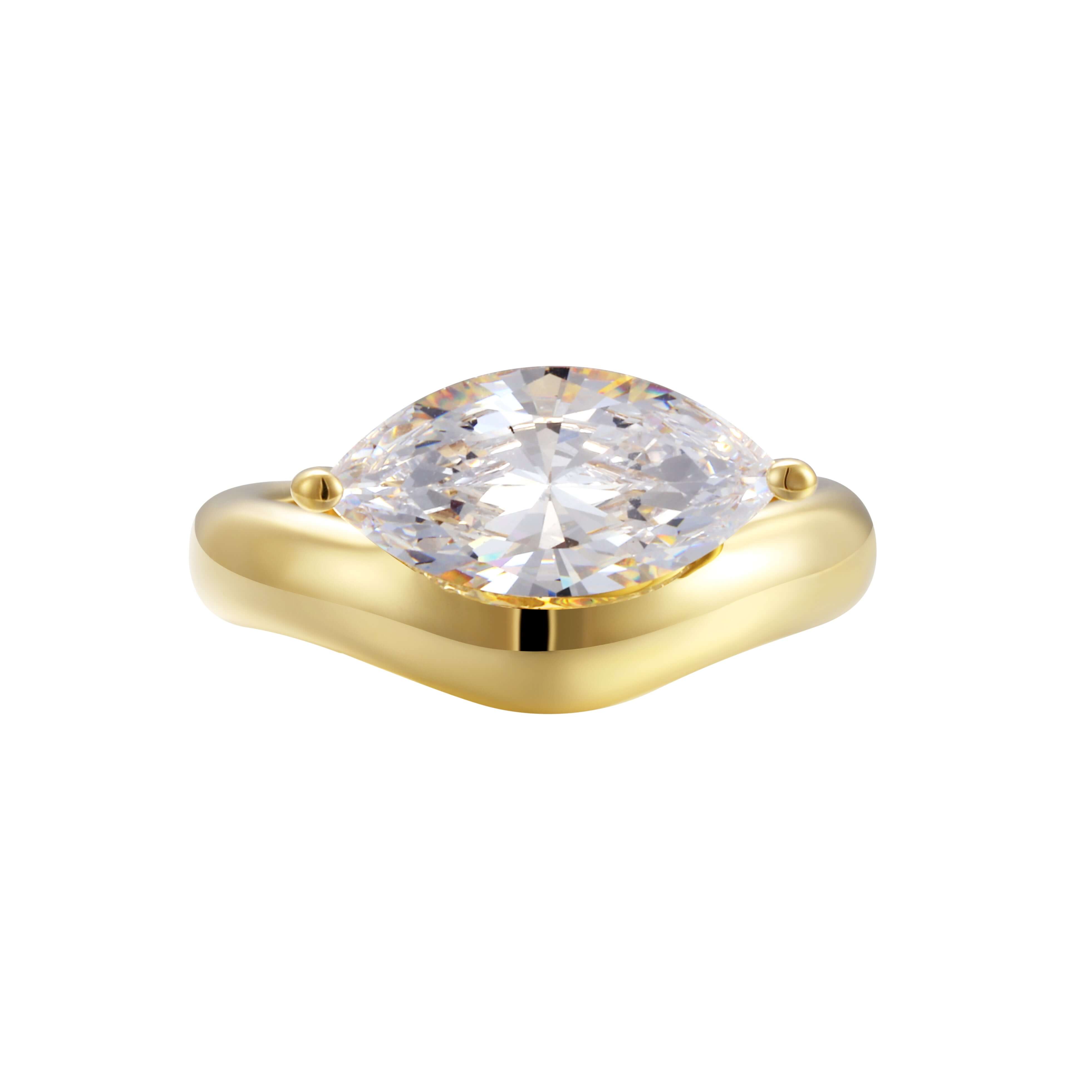 Into It Sculptural Gold Ring featuring a marquise-cut stone and a softly contoured band.