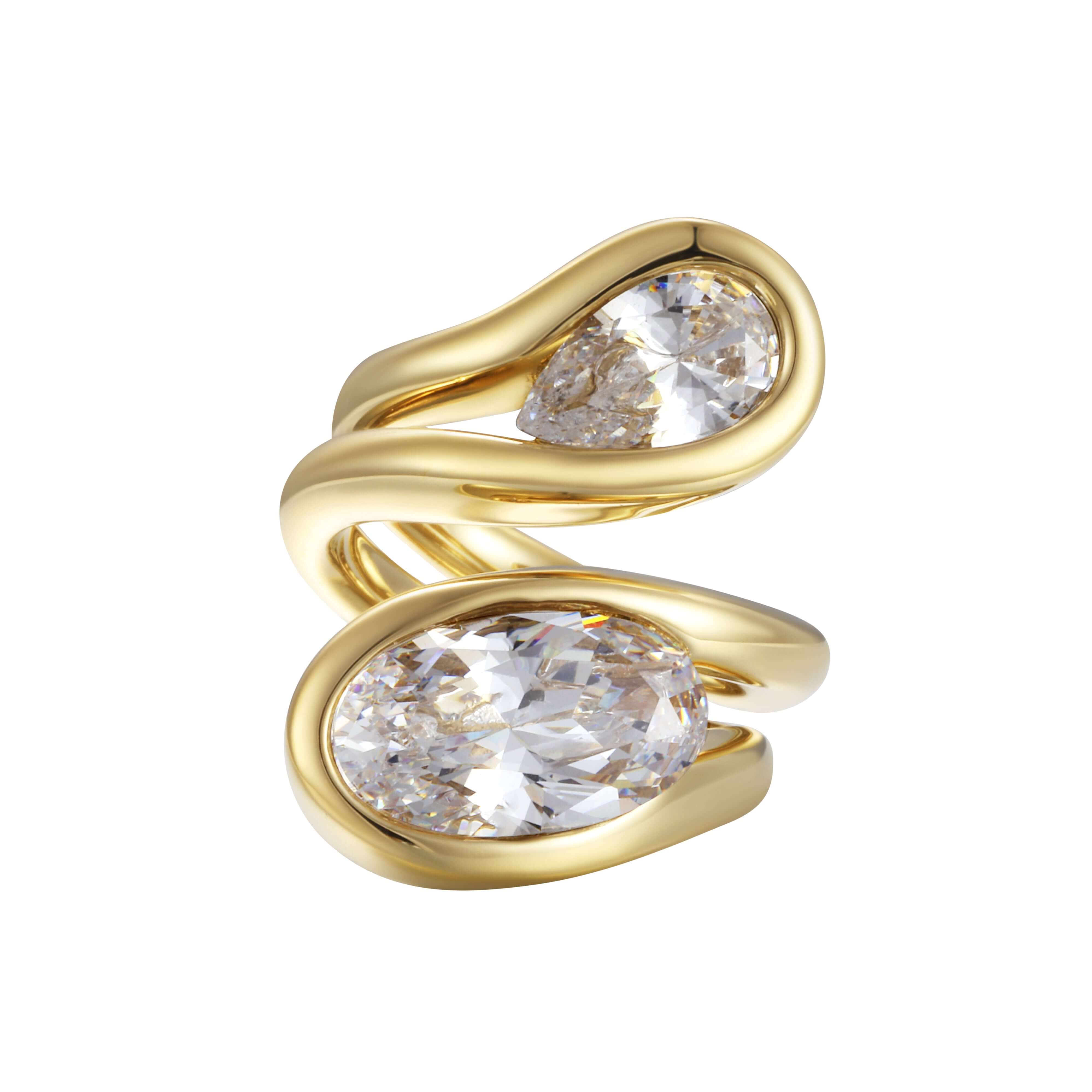 Can’t Compare Ring featuring liquid gold curves and light-catching stones in a sculptural design.