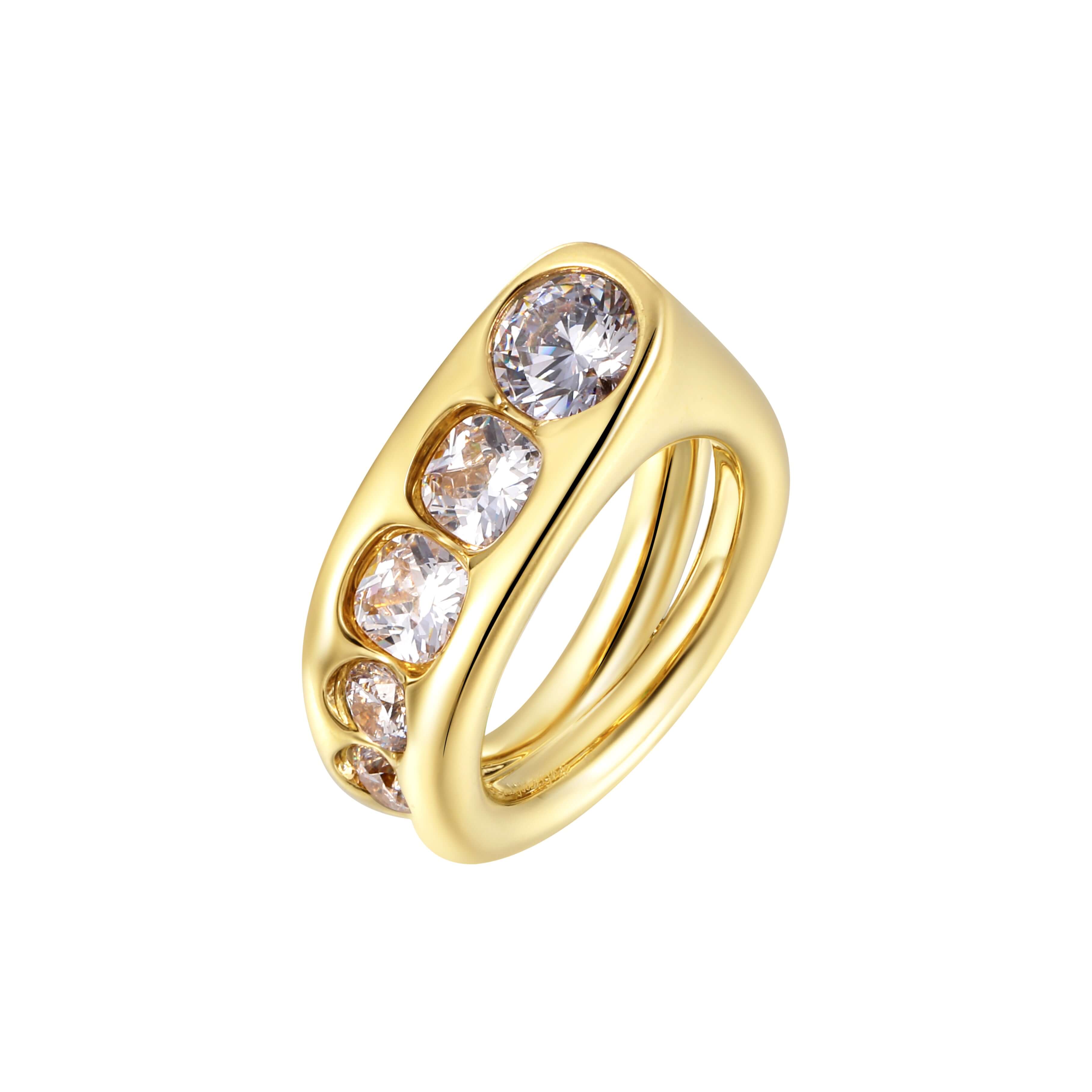 Iconic Ring featuring graduating bezel-set stones in a gold band, perfect for modern and timeless elegance.